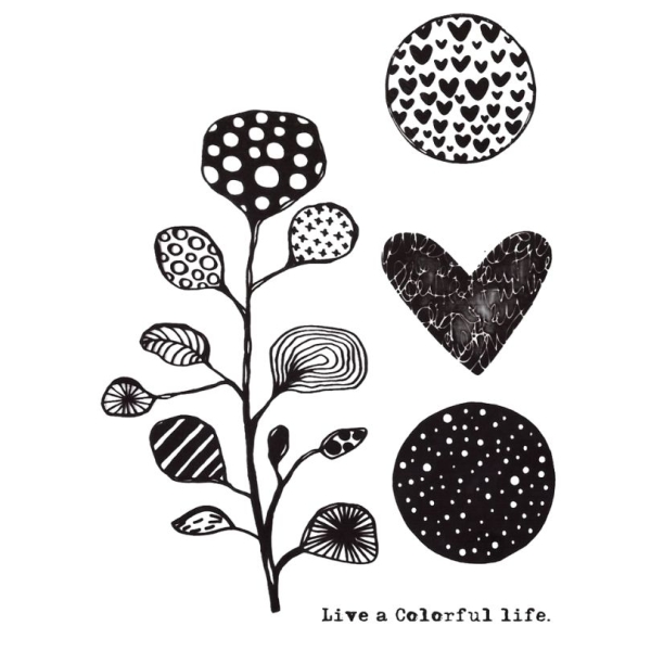 Silikonstempel Designerblume und Herzen